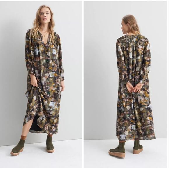 ANTHROPOLOGIE Blair Shimmer Maxi Dress Golden Bronze Brown Multi {KK41} - Picture 2 of 9